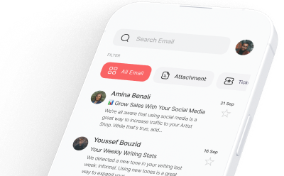 The Spread app showing an email inbox on a phone